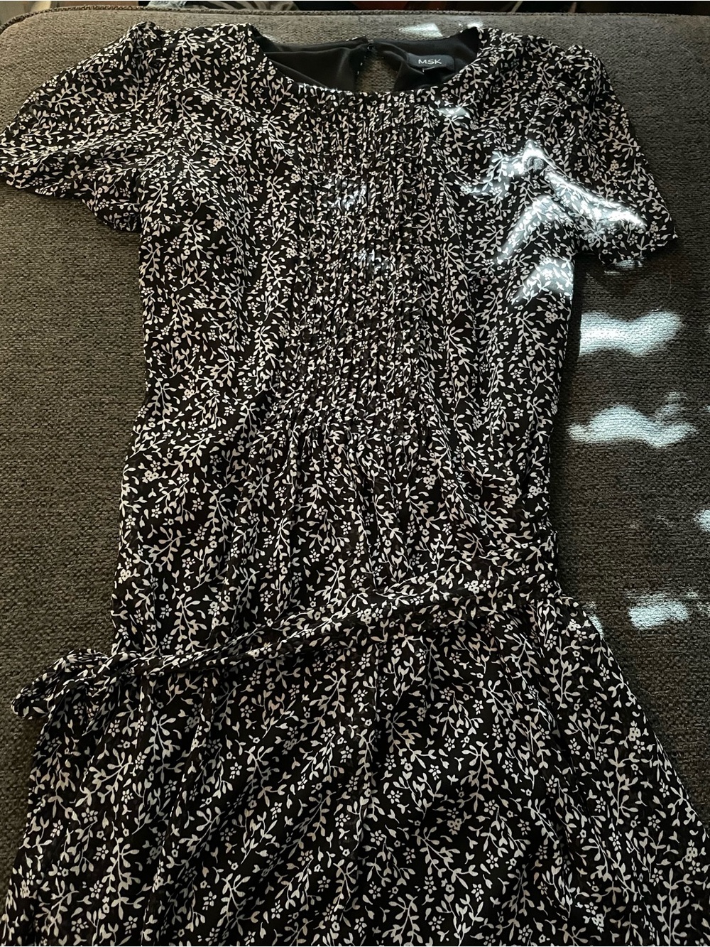 MSK Black and White Floral Midi Dress with Tie Waist
